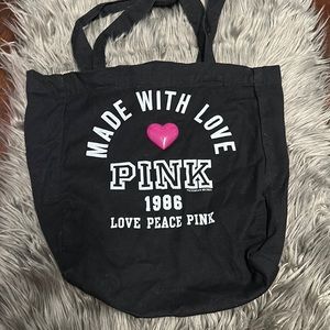 Victoria secret pink rare tote black with heart Love Peace Pink heart detail